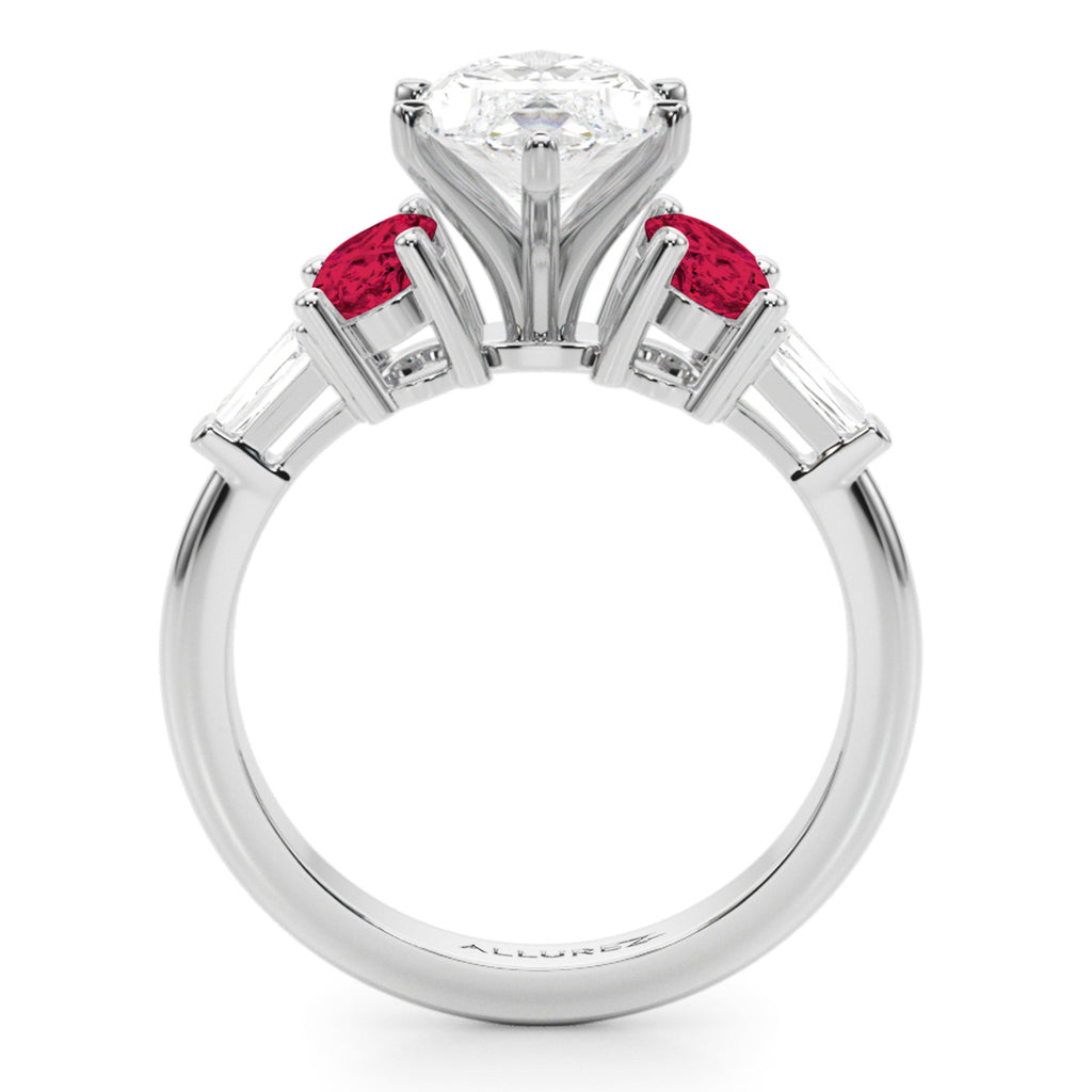 Marquise Lab Grown Diamond & Oval Ruby Engagement Ring 14K White Gold (4.24ct)