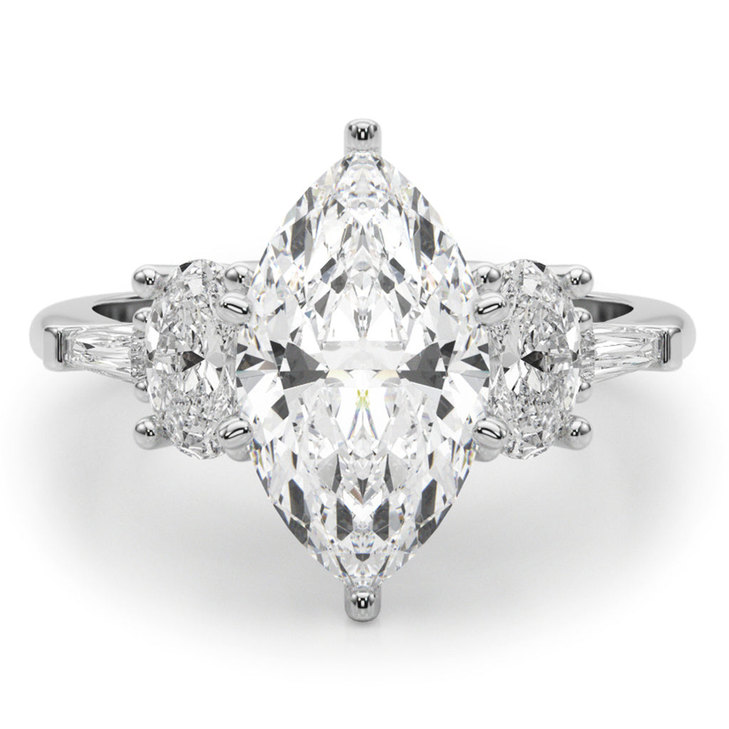 Marquise Moissanite & Lab Diamond Engagement Ring 18K White Gold (4.18ct)