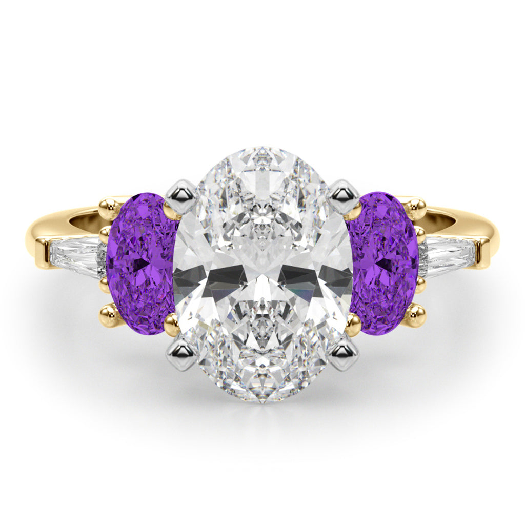 Oval Lab Diamond & Amethyst Engagement Ring 14K Yellow Gold (3.98ct)
