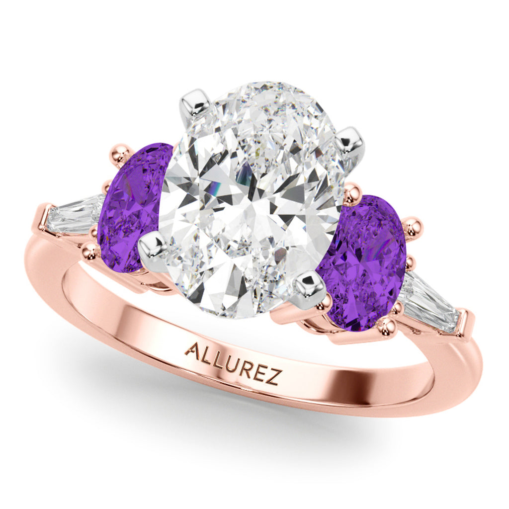 Oval Lab Diamond & Amethyst Engagement Ring 18K Rose Gold (3.98ct)