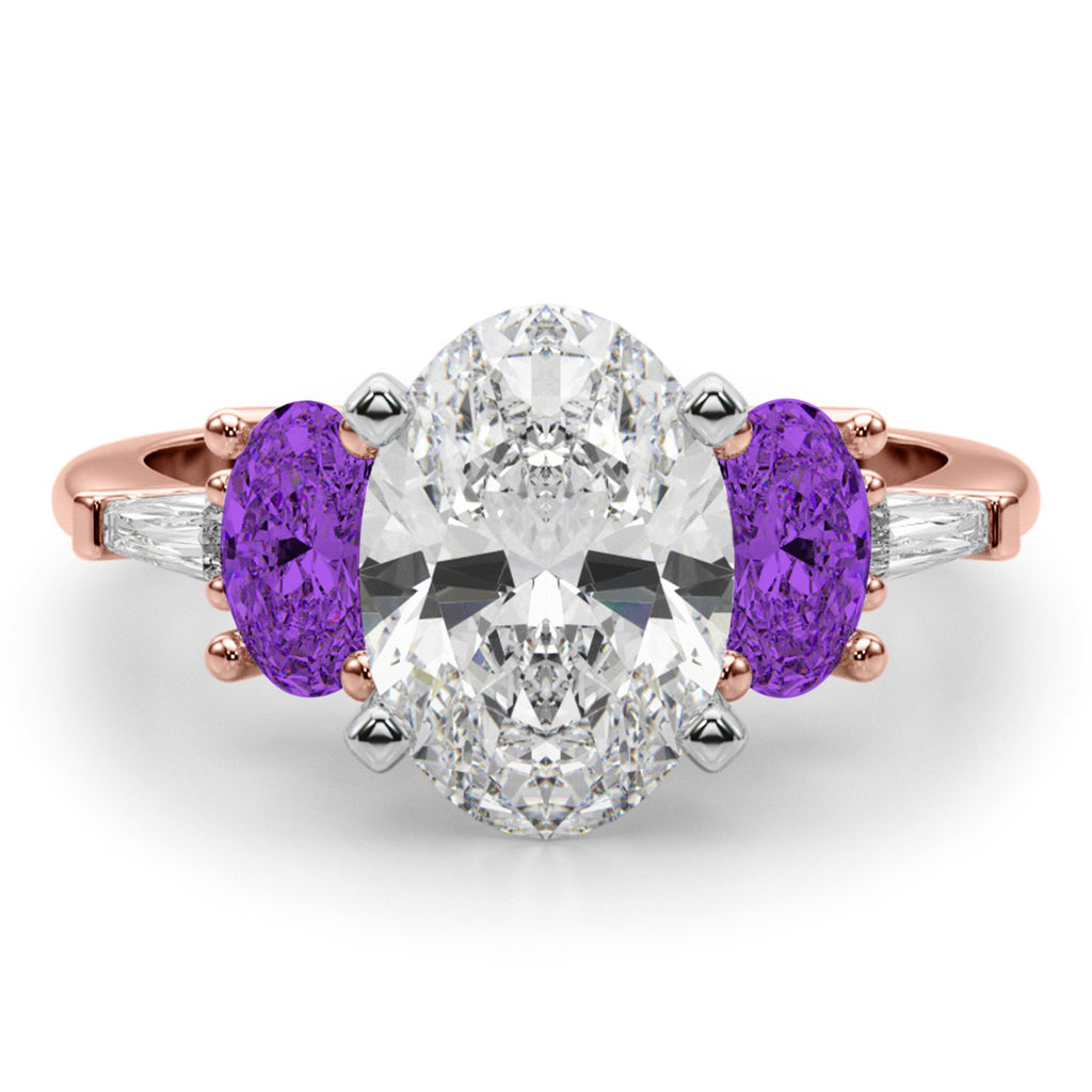 Oval Lab Diamond & Amethyst Engagement Ring 18K Rose Gold (3.98ct)