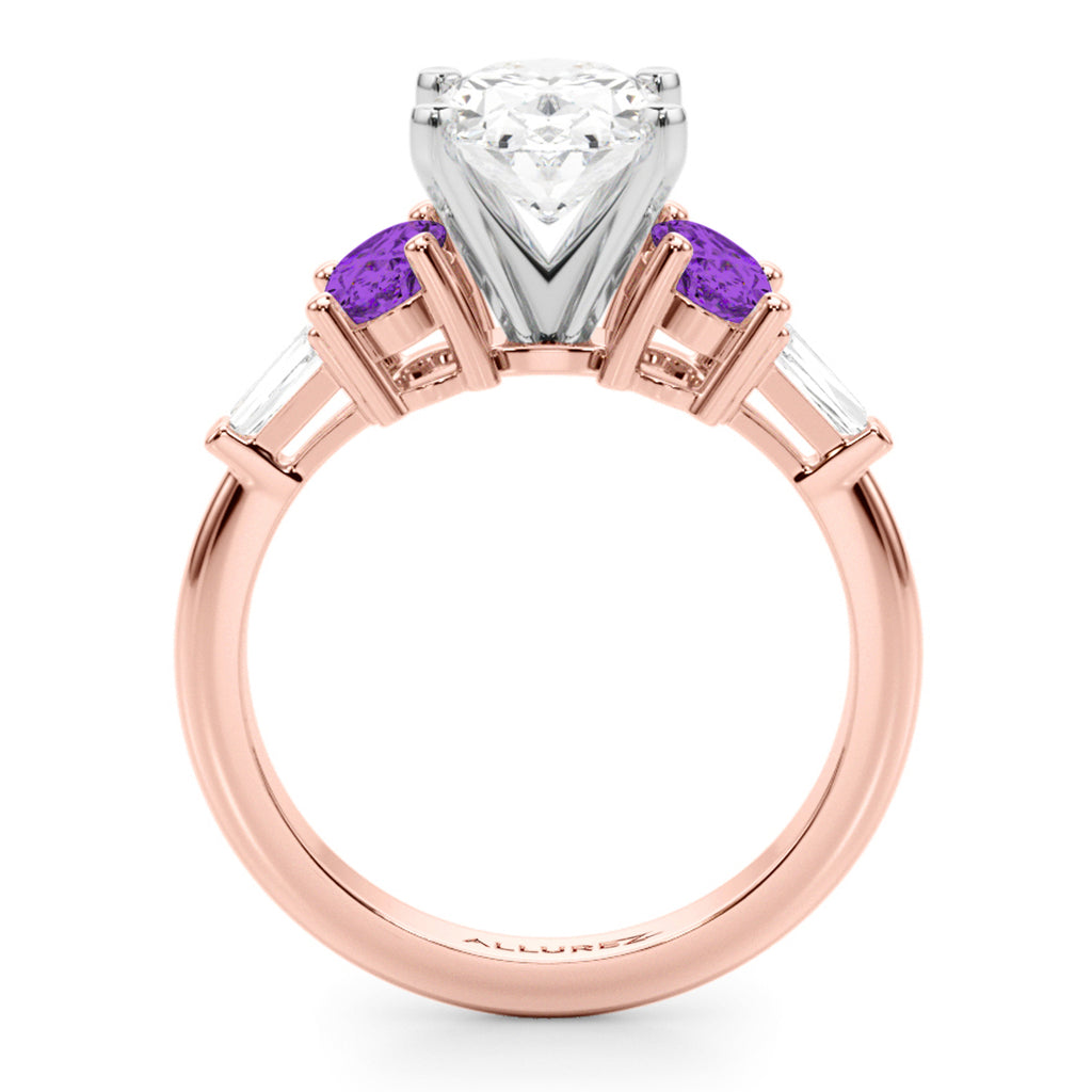 Oval Lab Diamond & Amethyst Engagement Ring 18K Rose Gold (3.98ct)