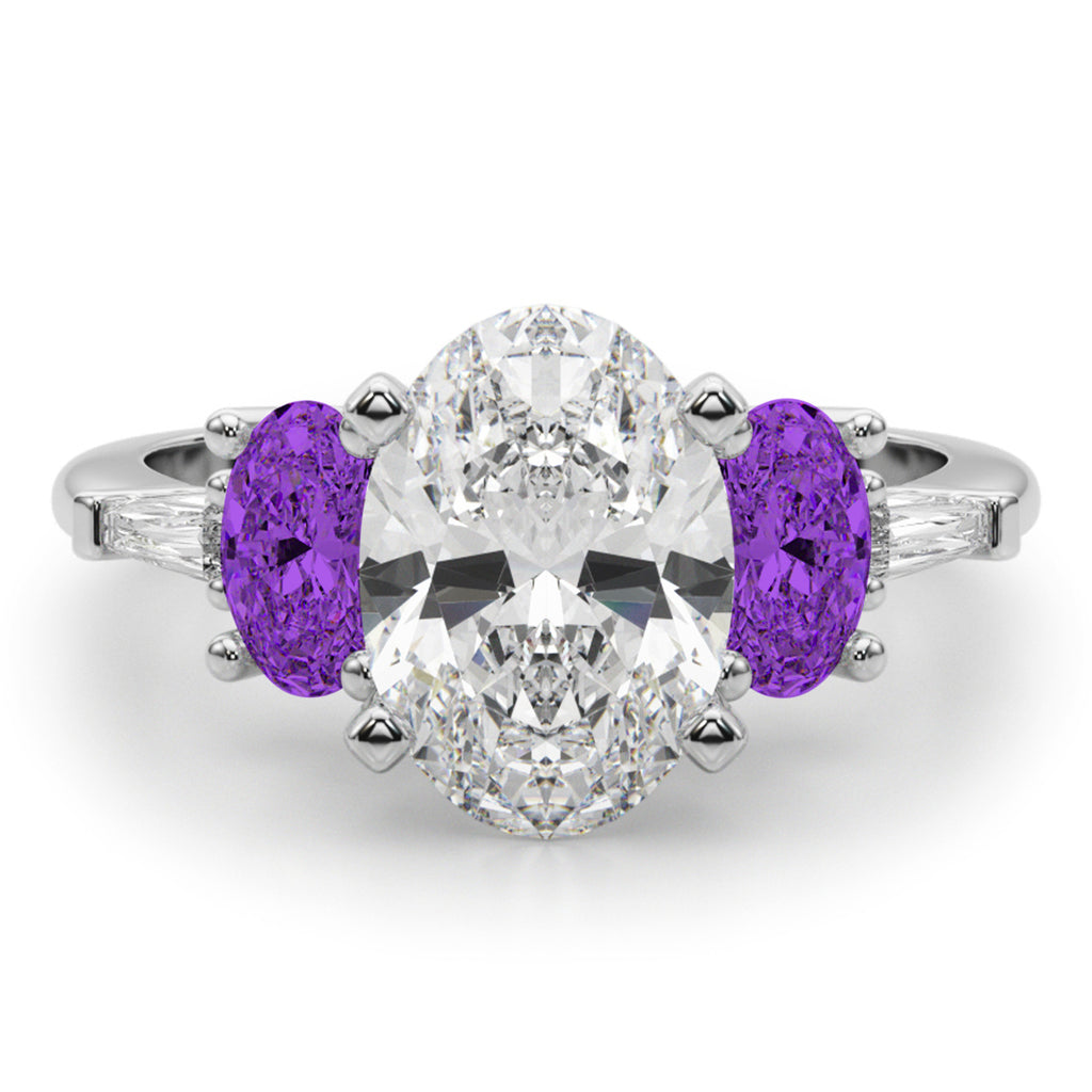 Oval Lab Diamond & Amethyst Engagement Ring in Platinum (3.98ct)