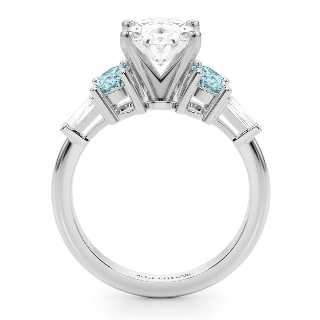 Oval Lab Diamond & Aquamarine Engagement Ring 14K White Gold (3.98ct)