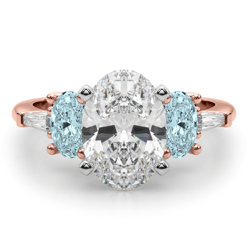 Oval Lab Diamond & Aquamarine Engagement Ring 18K Rose Gold (3.98ct)