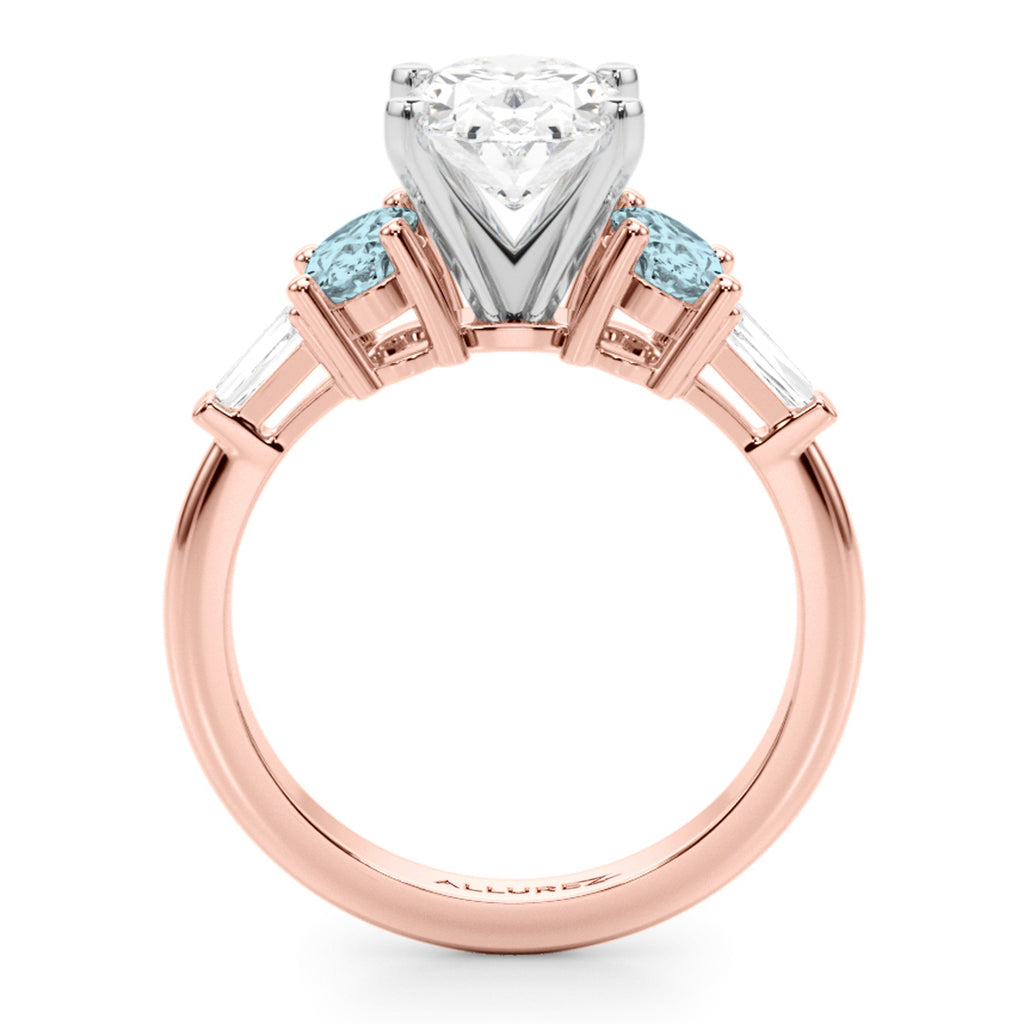 Oval Lab Diamond & Aquamarine Engagement Ring 18K Rose Gold (3.98ct)