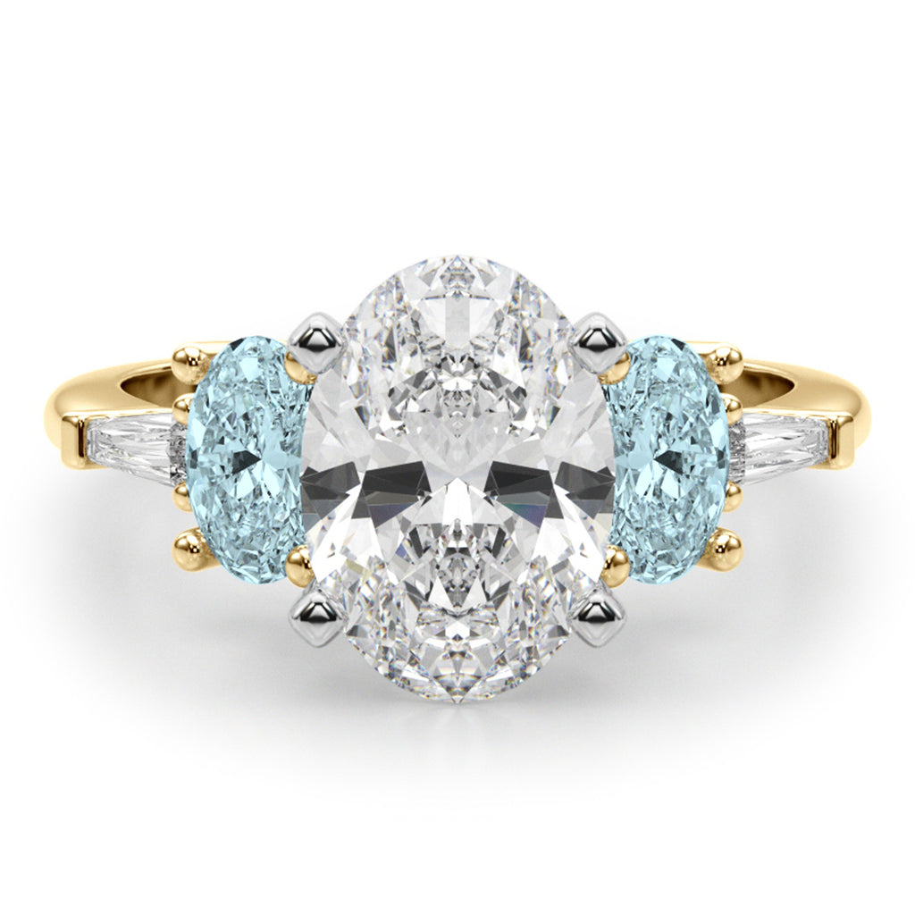 Oval Lab Diamond & Aquamarine Engagement Ring 18K Yellow Gold (3.98ct)