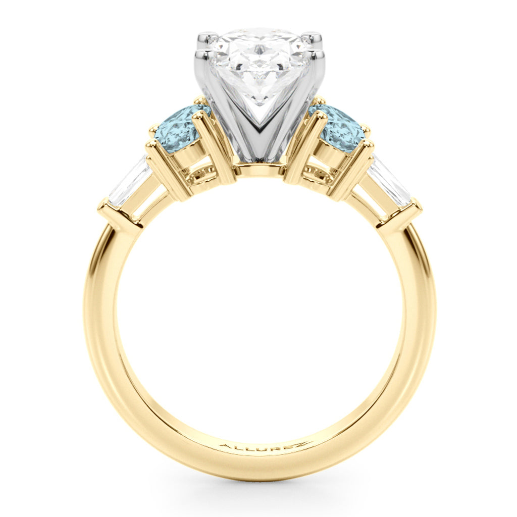 Oval Lab Diamond & Aquamarine Engagement Ring 18K Yellow Gold (3.98ct)