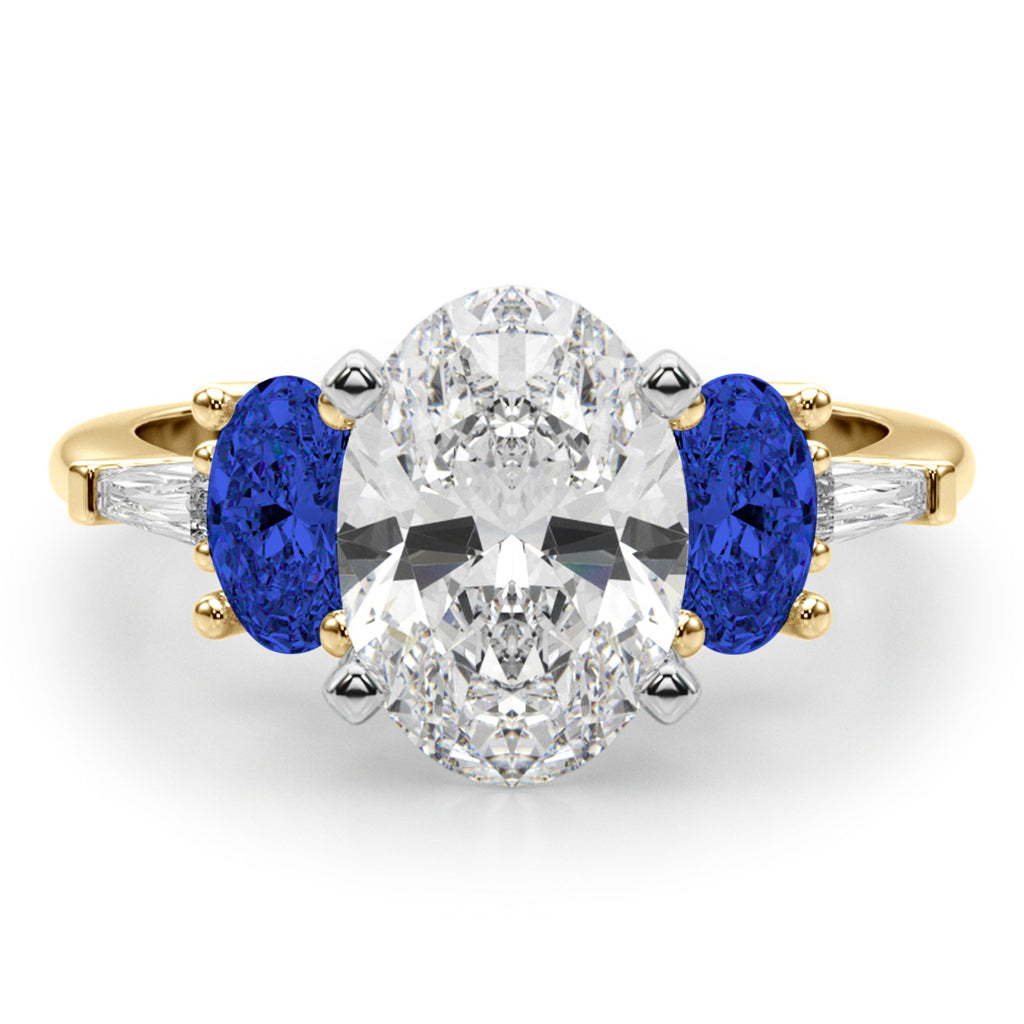 Oval Lab Diamond & Blue Sapphire Engagement Ring 14K Yellow Gold (4.32ct)