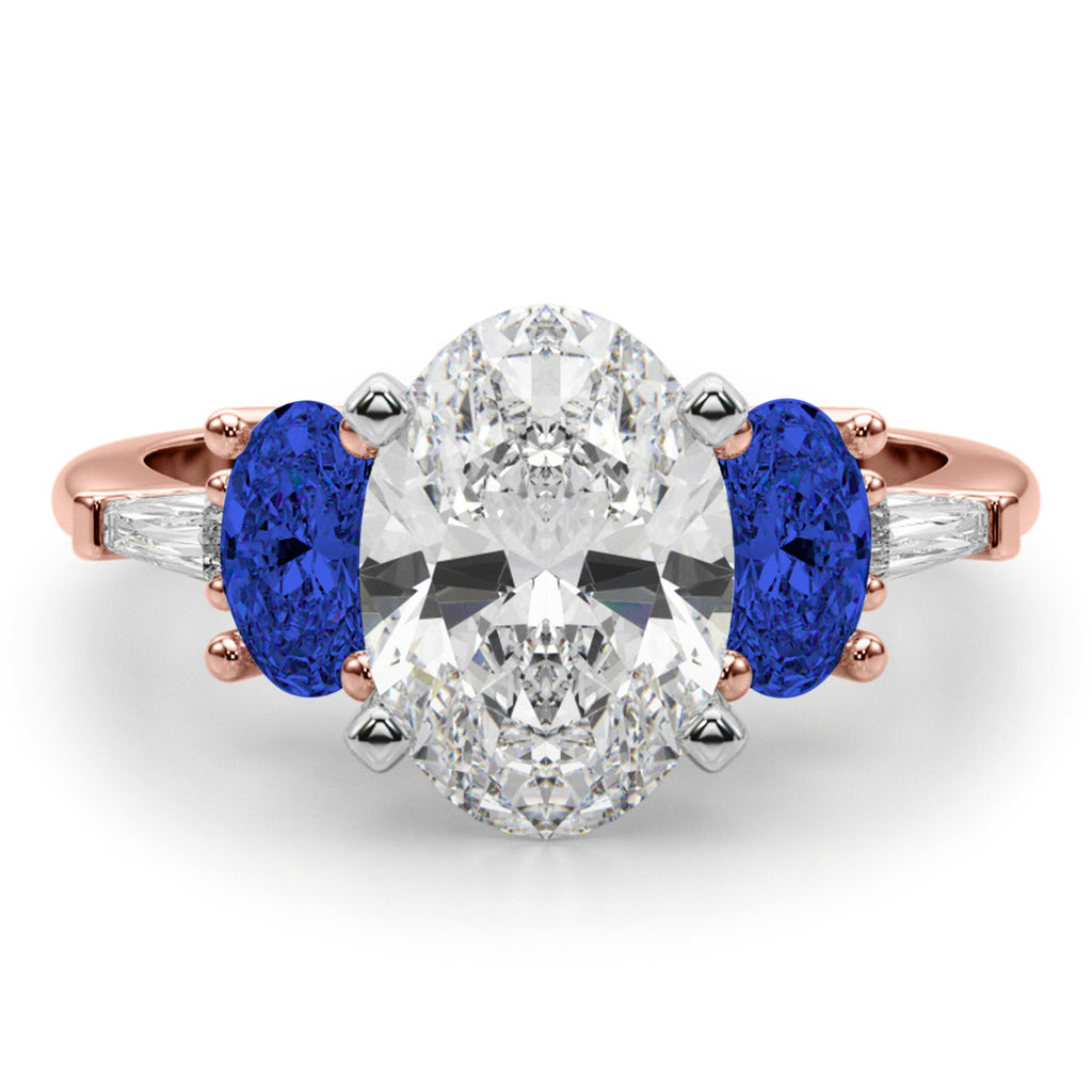 Oval Lab Diamond & Blue Sapphire Engagement Ring 18K Rose Gold (4.32ct)