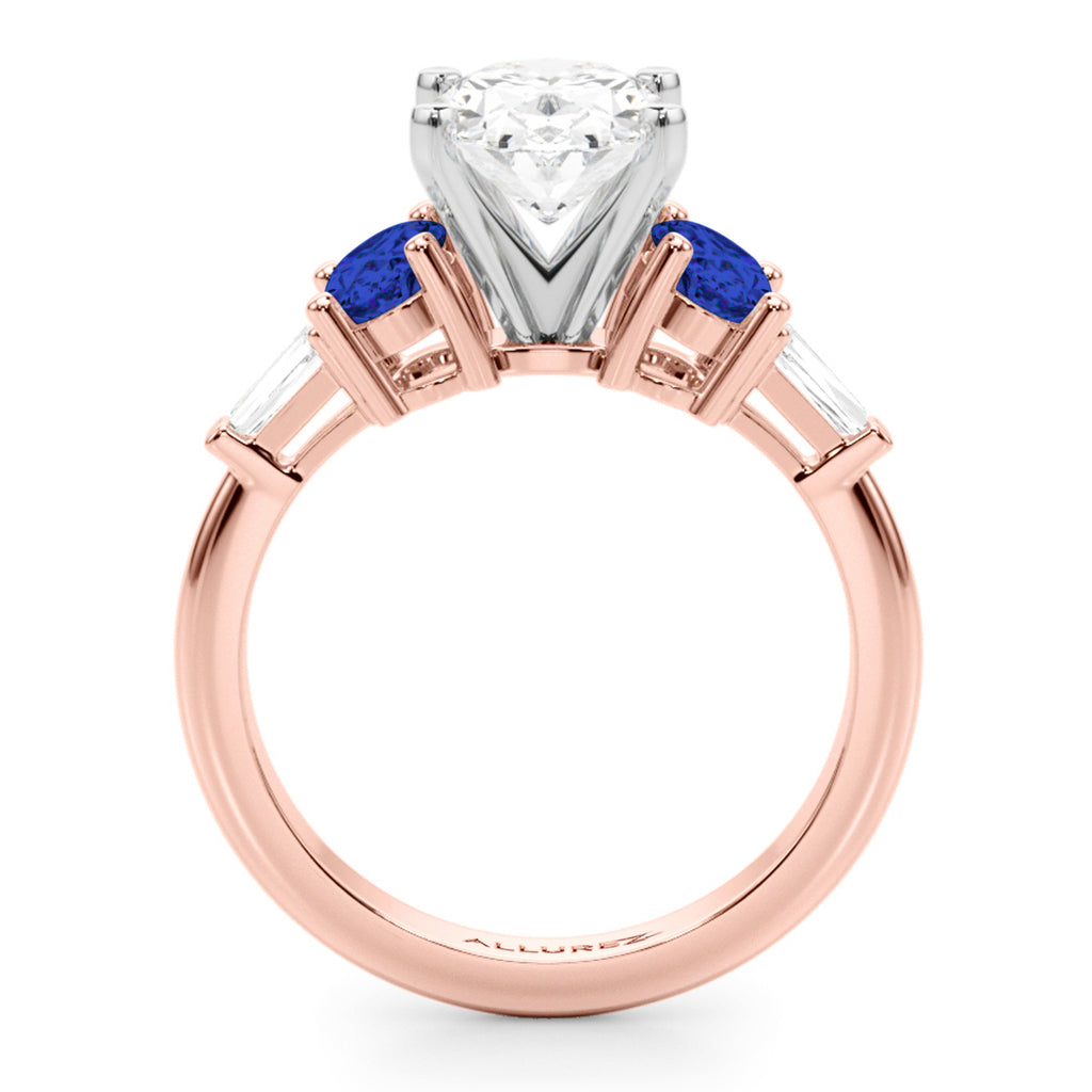 Oval Lab Diamond & Blue Sapphire Engagement Ring 18K Rose Gold (4.32ct)