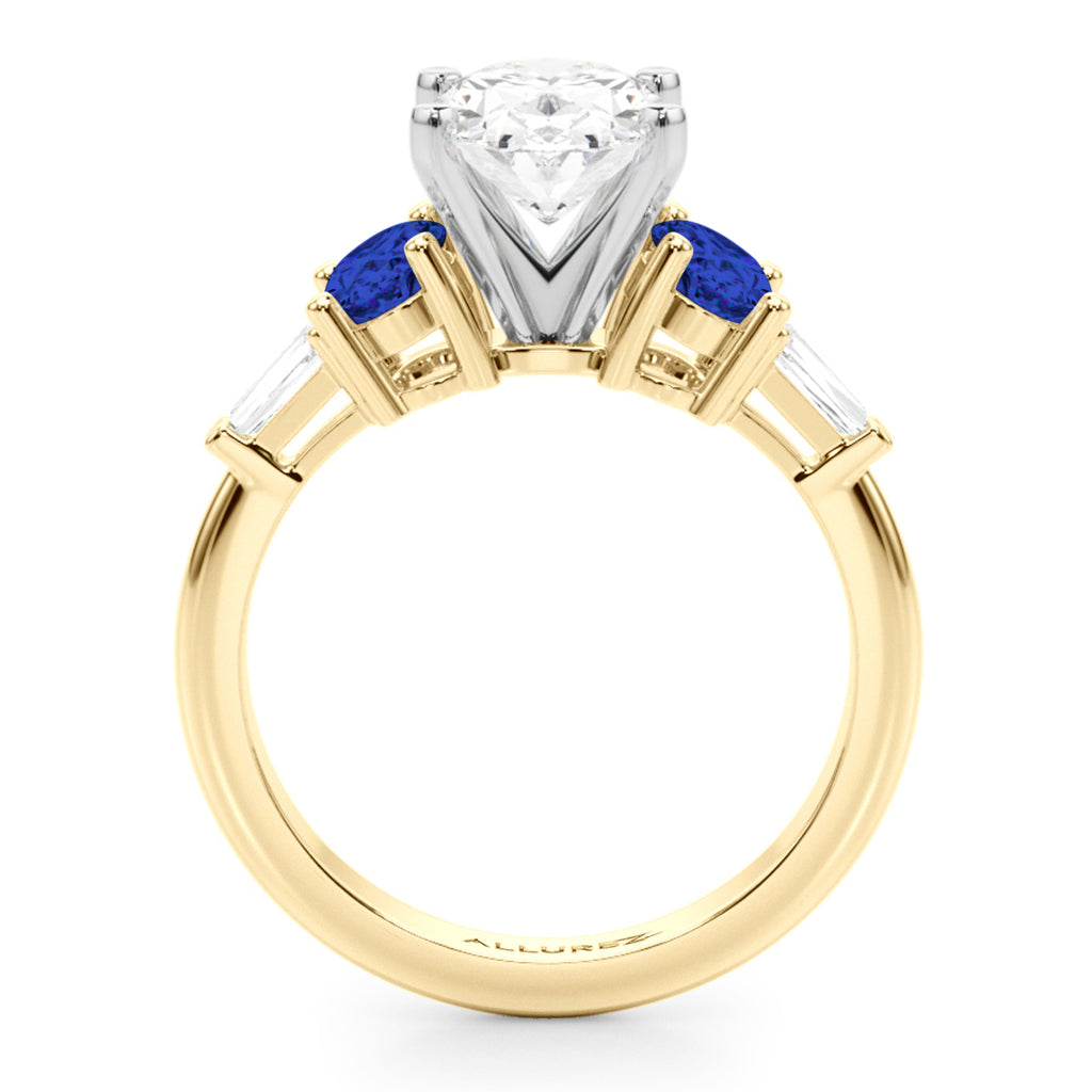 Oval Lab Diamond & Blue Sapphire Engagement Ring 18K Yellow Gold (4.32ct)