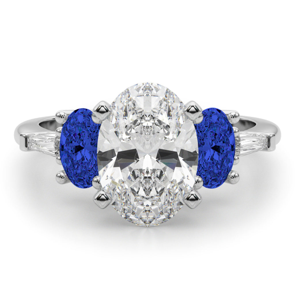 Oval Lab Diamond & Blue Sapphire Engagement Ring in Platinum (4.32ct)