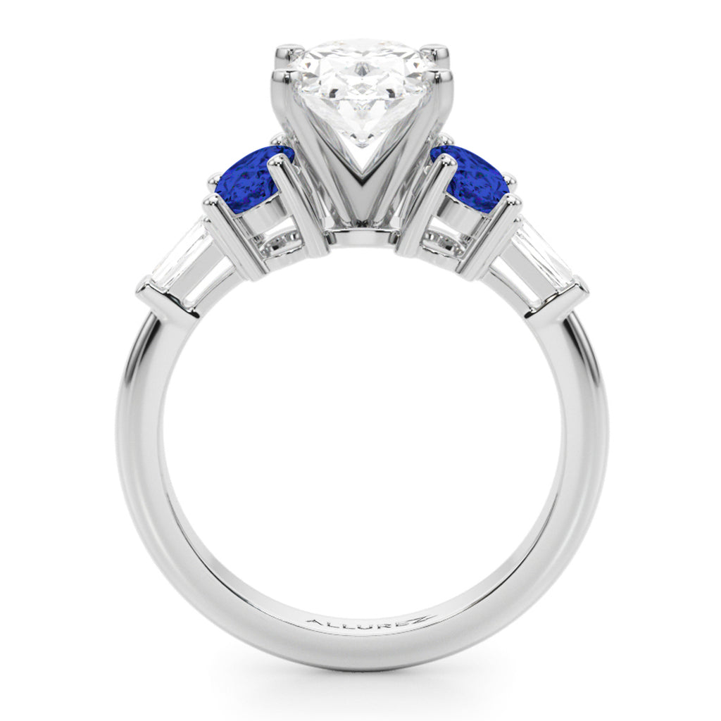 Oval Lab Diamond & Blue Sapphire Engagement Ring in Platinum (4.32ct)