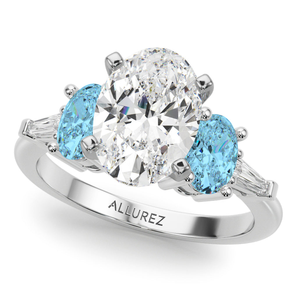 Oval Lab Grown Diamond & Blue Topaz Engagement Ring 14K White Gold (4.18ct)