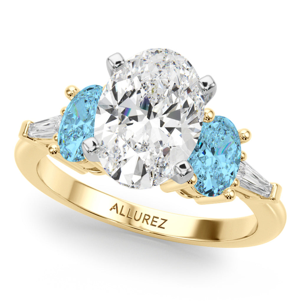 Oval Lab Diamond & Blue Topaz Engagement Ring 14K Yellow Gold (4.18ct)