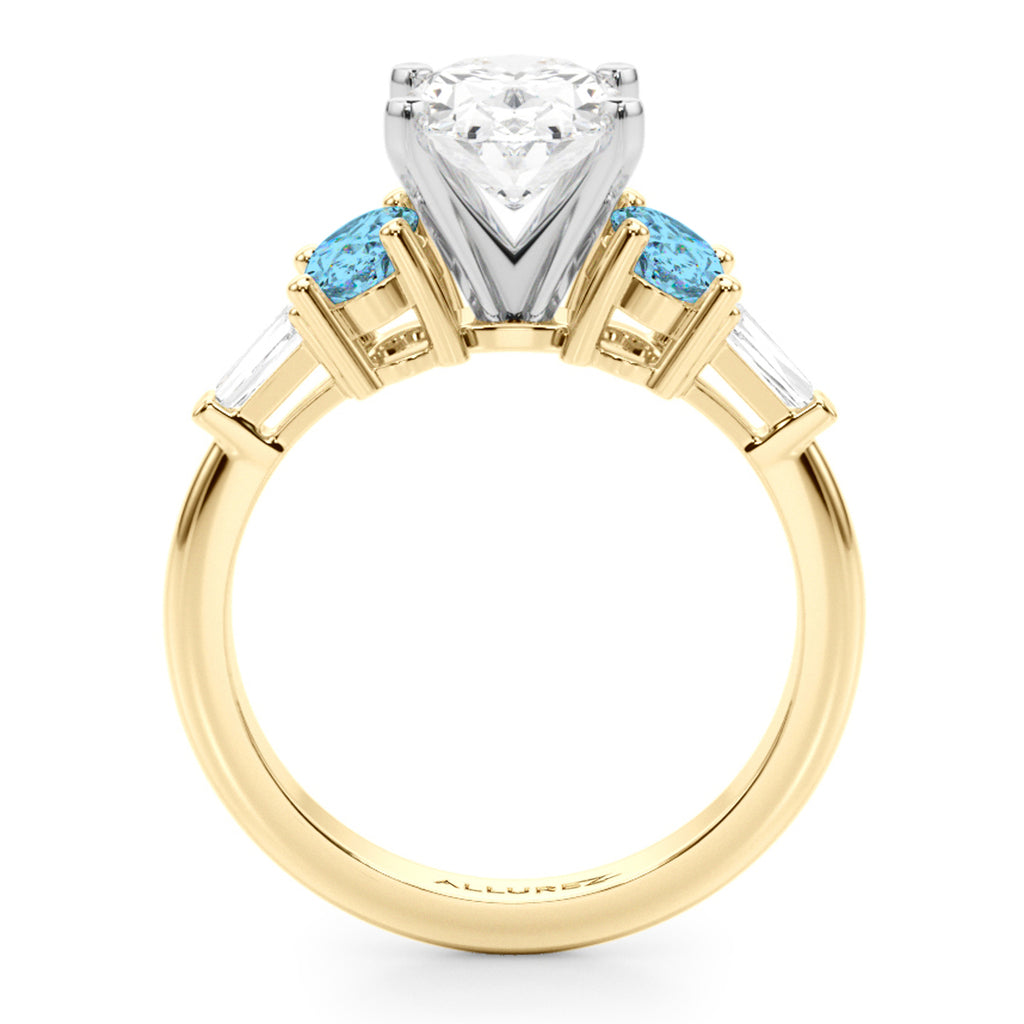 Oval Lab Diamond & Blue Topaz Engagement Ring 14K Yellow Gold (4.18ct)