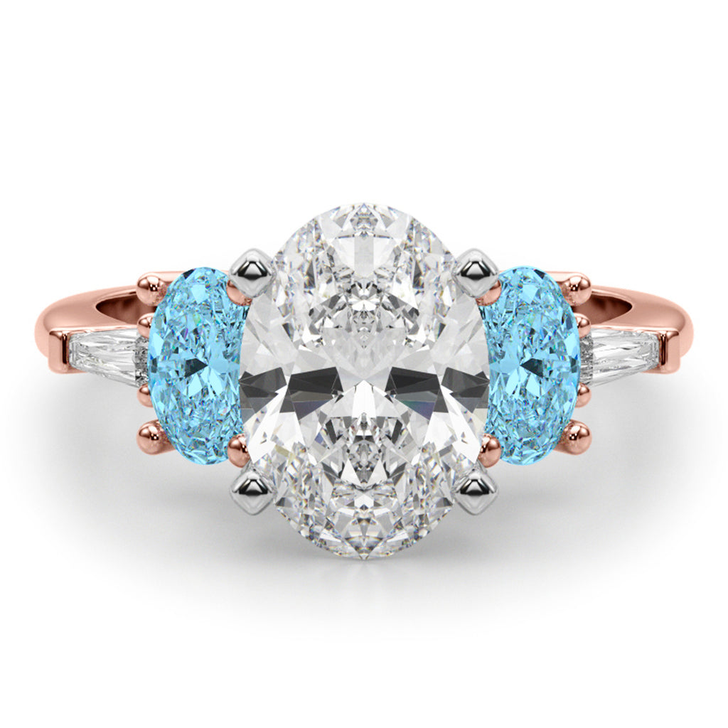 Oval Lab Diamond & Blue Topaz Engagement Ring 18K Rose Gold (4.18ct)