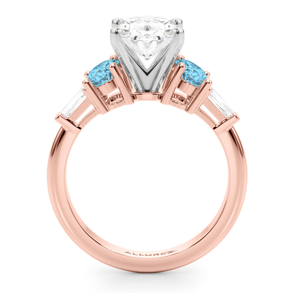 Oval Lab Diamond & Blue Topaz Engagement Ring 18K Rose Gold (4.18ct)