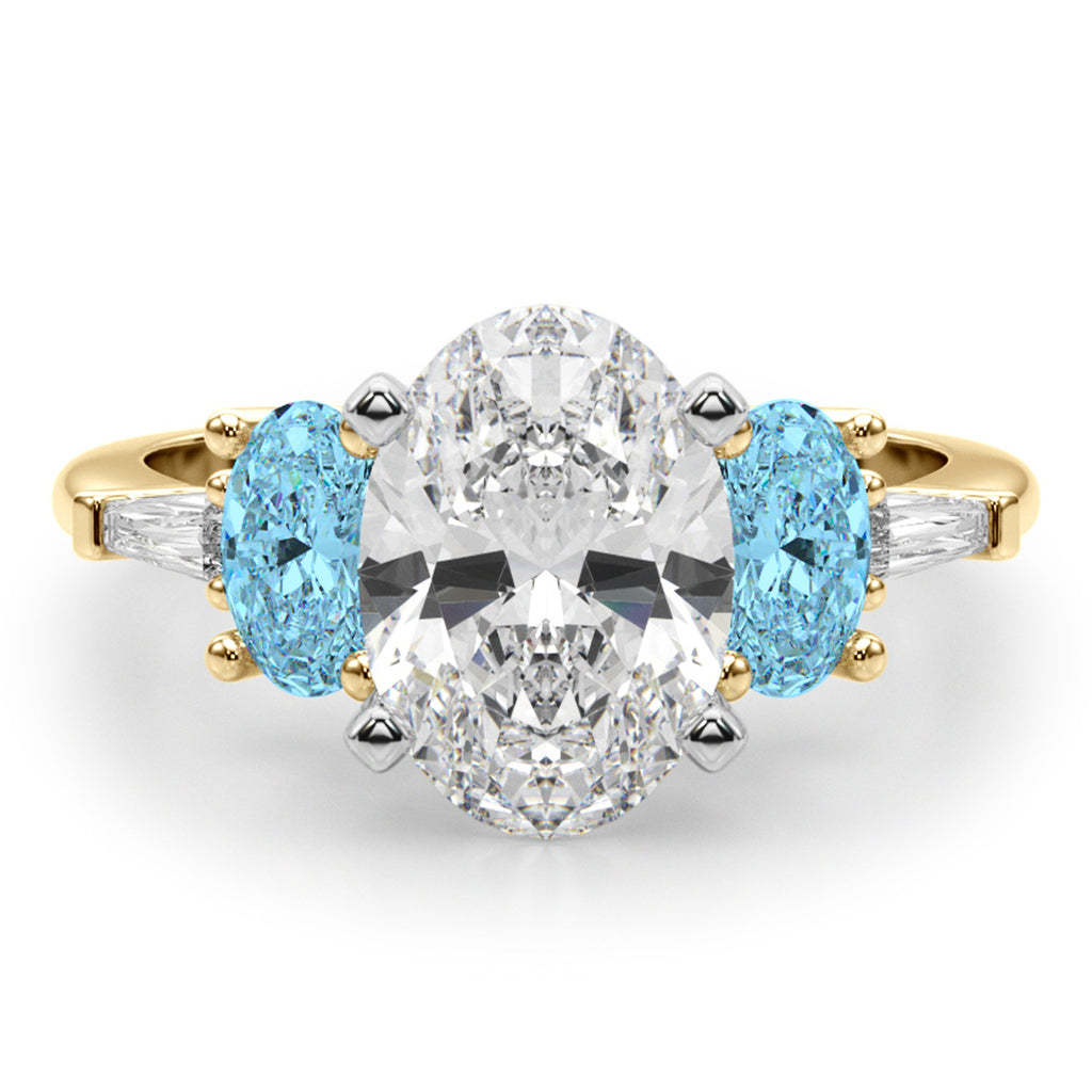 Oval Lab Diamond & Blue Topaz Engagement Ring 18K Yellow Gold (4.18ct)