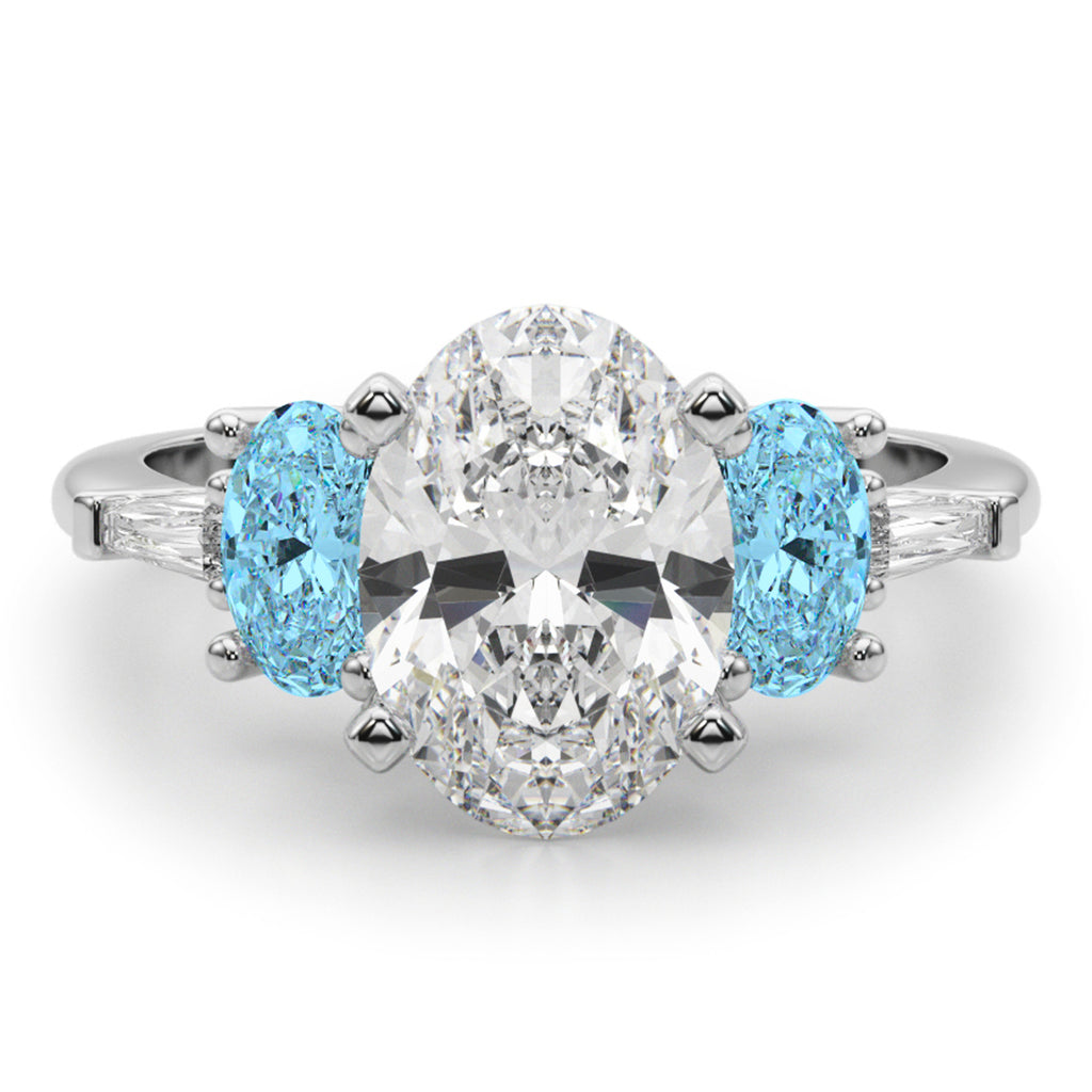 Oval Lab Diamond & Blue Topaz Engagement Ring in Palladium (4.18ct)