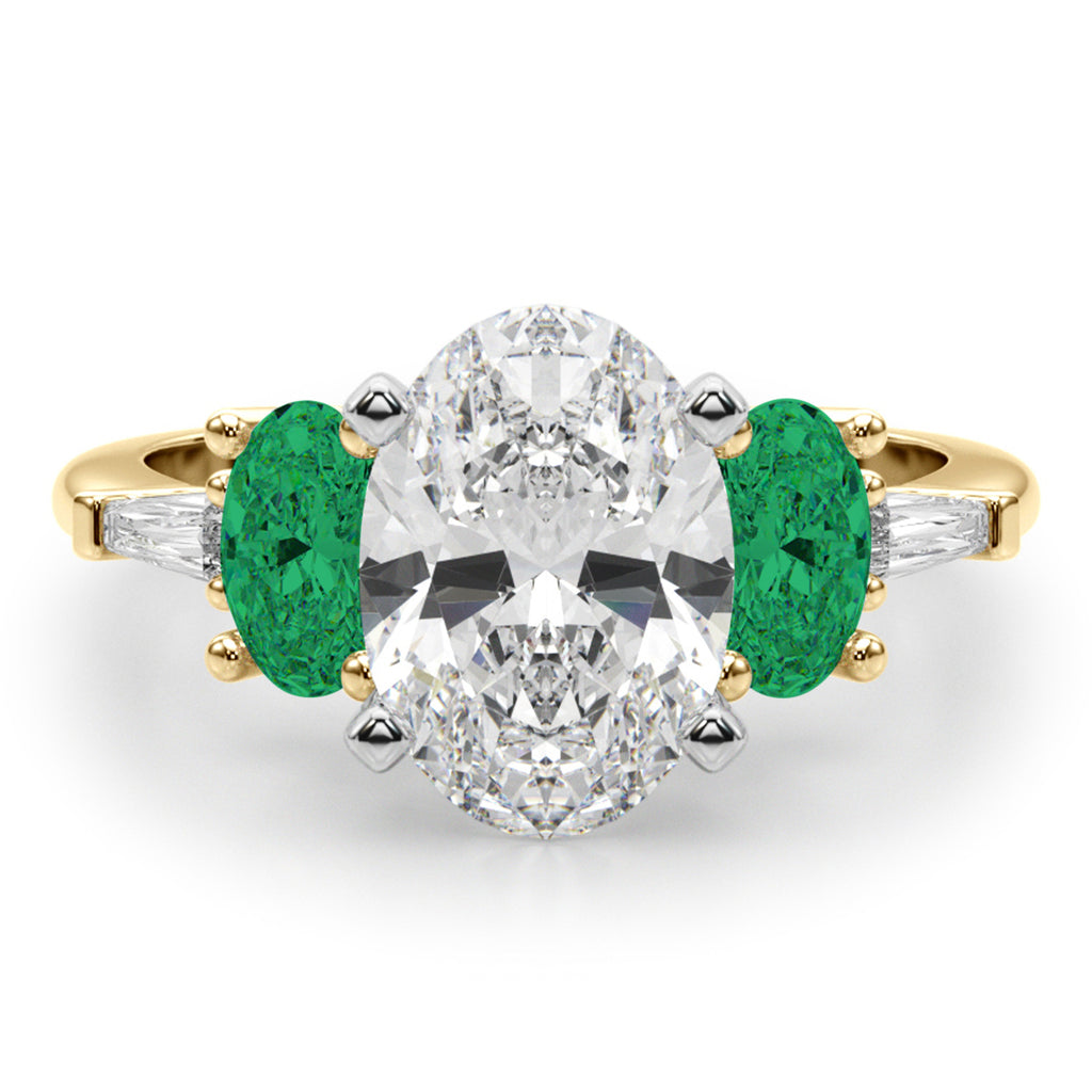 Oval Lab Diamond & Emerald Engagement Ring 14K Yellow Gold (3.98ct)