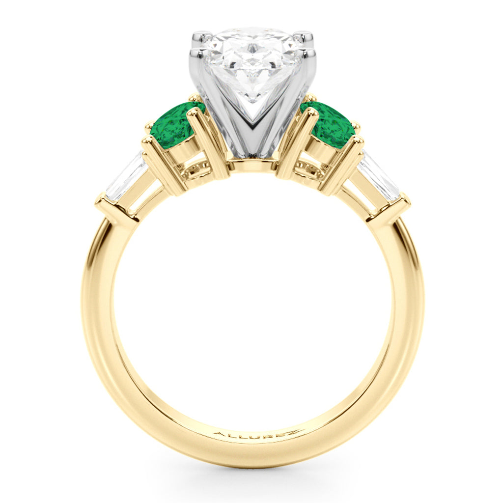 Oval Lab Diamond & Emerald Engagement Ring 14K Yellow Gold (3.98ct)