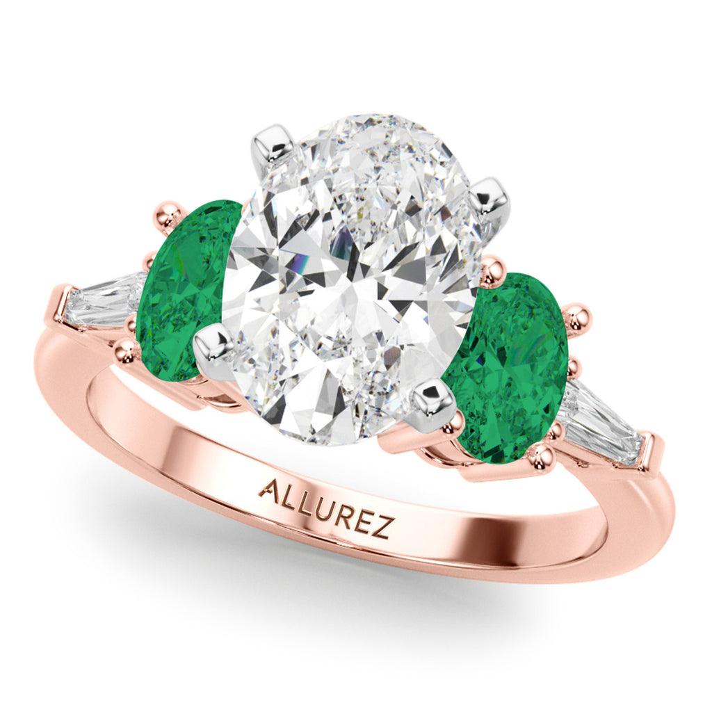 Oval Lab Diamond & Emerald Engagement Ring 18K Rose Gold (3.98ct)