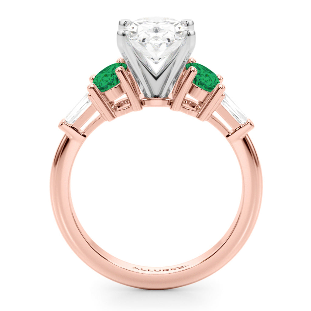Oval Lab Diamond & Emerald Engagement Ring 18K Rose Gold (3.98ct)