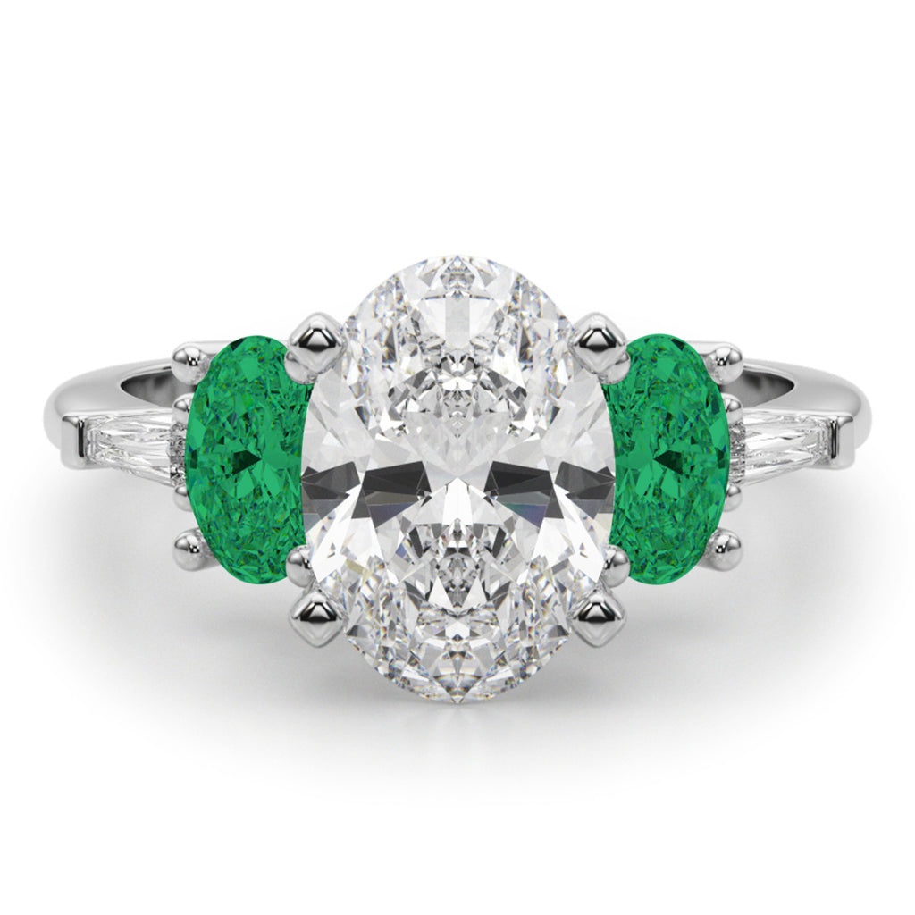 Oval Lab Diamond & Emerald Engagement Ring in Palladium (3.98ct)