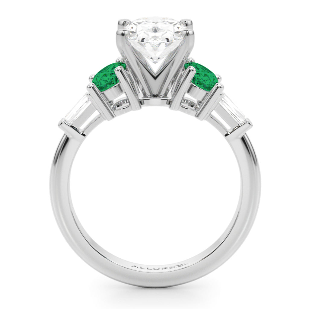 Oval Lab Diamond & Emerald Engagement Ring in Palladium (3.98ct)