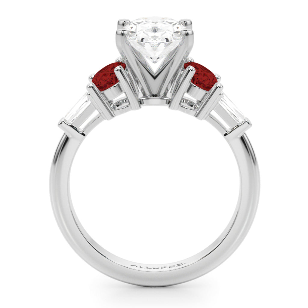 Oval Lab Grown Diamond & Garnet Engagement Ring 14K White Gold (4.18ct)