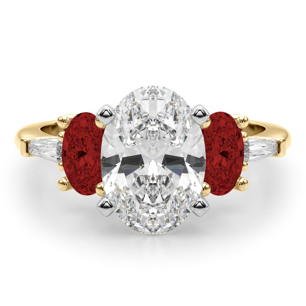 Oval Lab Diamond & Garnet Engagement Ring 14K Yellow Gold (4.18ct)
