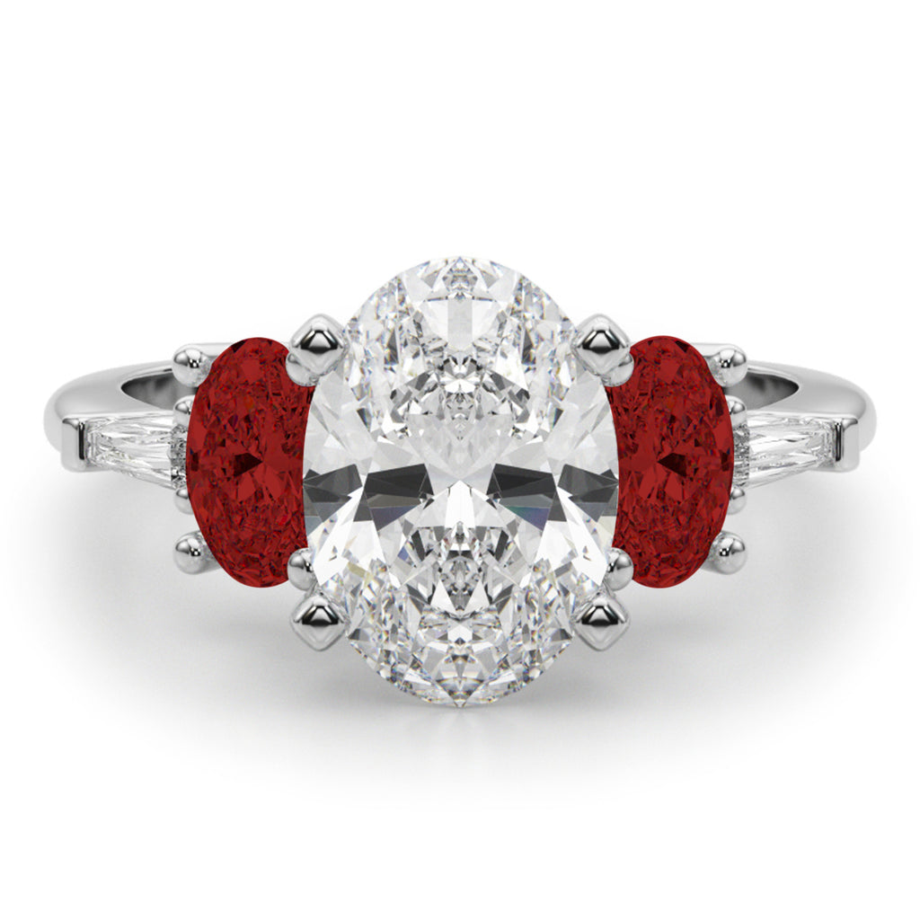 Oval Lab Diamond & Garnet Engagement Ring 18K White Gold (4.18ct)