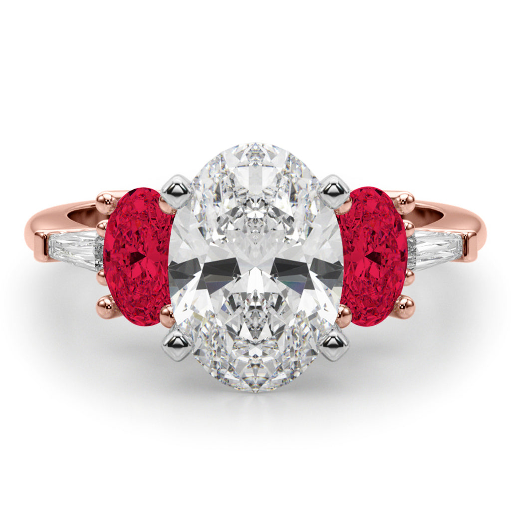 Oval Lab Diamond & Ruby Engagement Ring 14K Rose Gold (4.24ct)