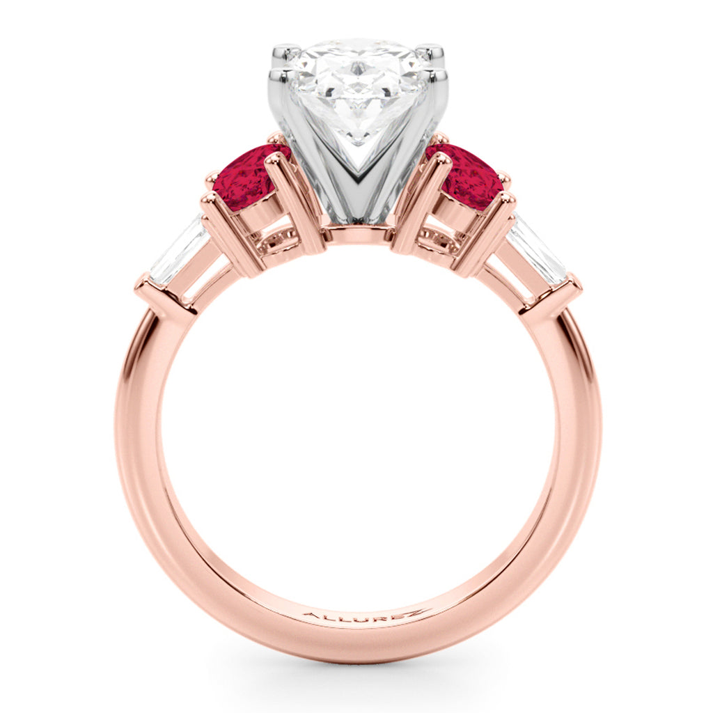 Oval Lab Diamond & Ruby Engagement Ring 14K Rose Gold (4.24ct)