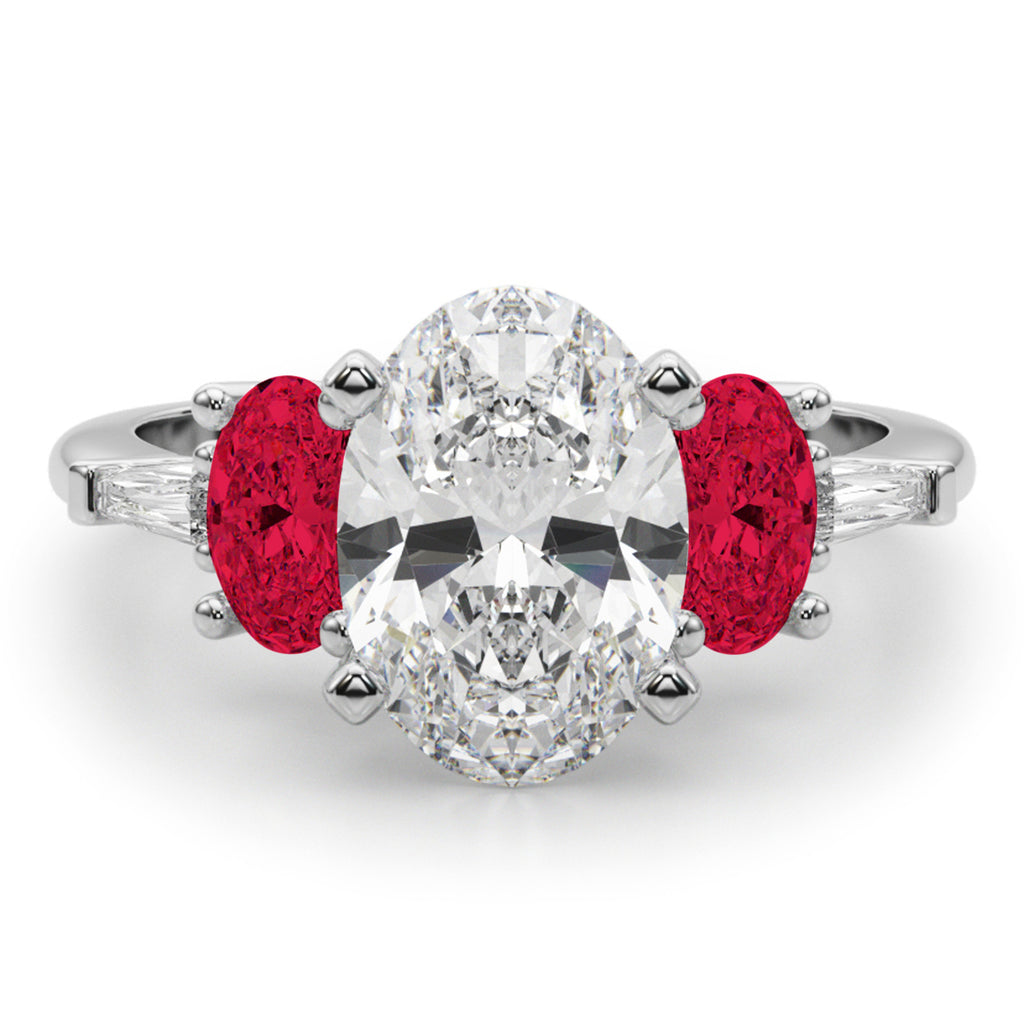 Oval Lab Grown Diamond & Ruby Engagement Ring 14K White Gold (4.24ct)
