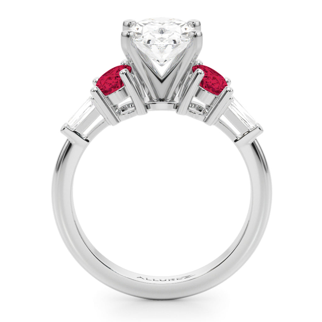 Oval Lab Grown Diamond & Ruby Engagement Ring 14K White Gold (4.24ct)
