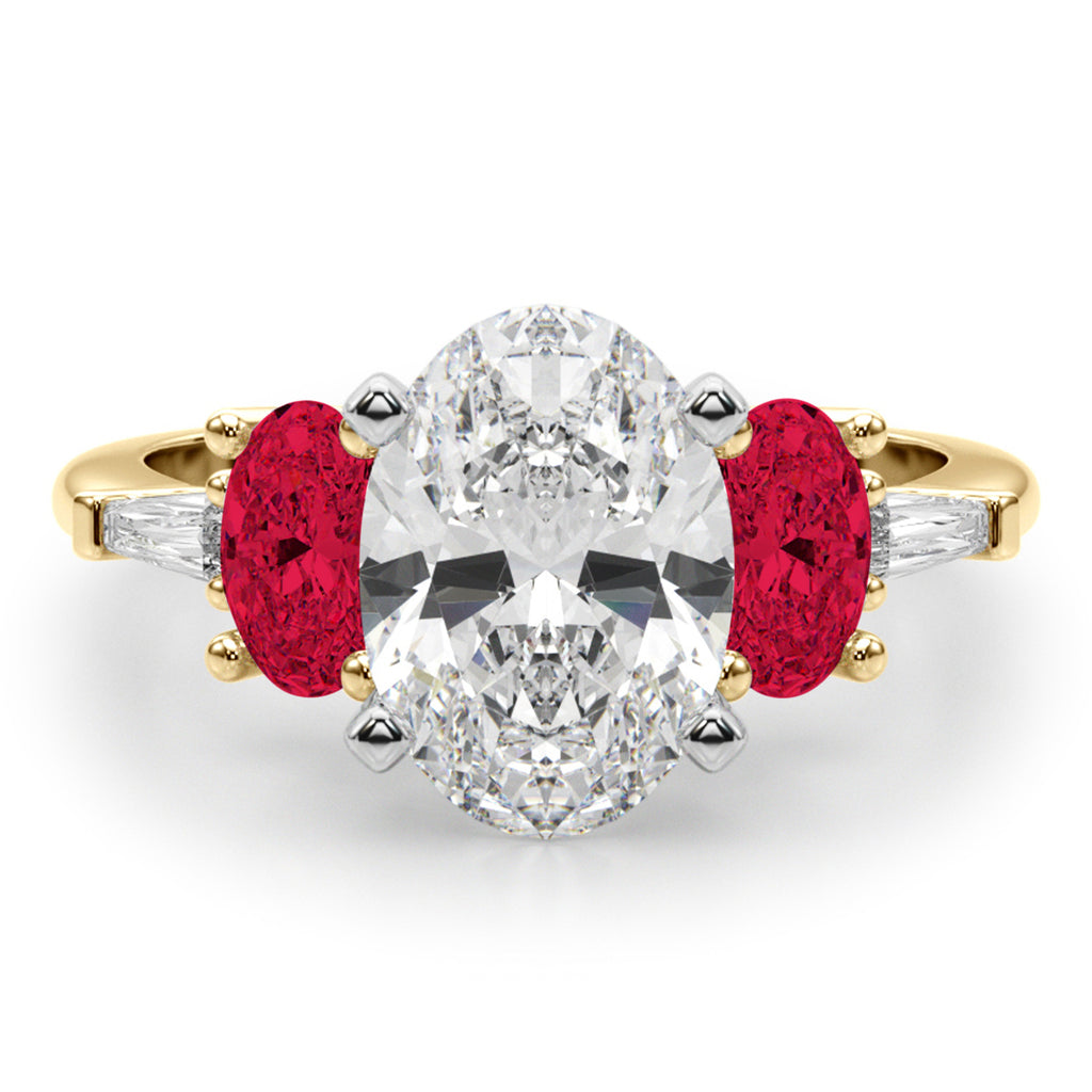 Oval Lab Diamond & Ruby Engagement Ring 14K Yellow Gold (4.24ct)