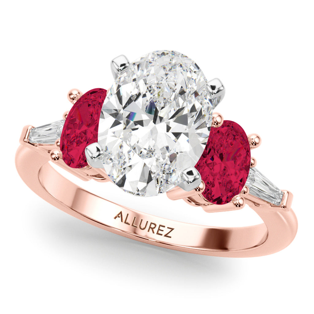 Oval Lab Diamond & Ruby Engagement Ring 18K Rose Gold (4.24ct)