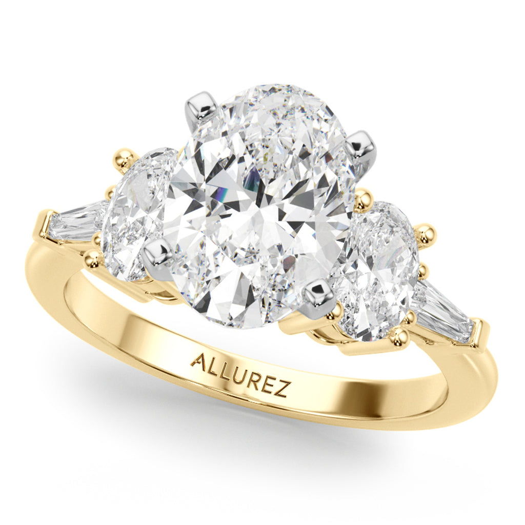 Oval Moissanite & Lab Diamond Engagement Ring 14K Yellow Gold (4.18ct)