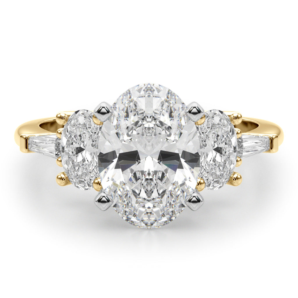 Oval Moissanite & Lab Diamond Engagement Ring 14K Yellow Gold (4.18ct)