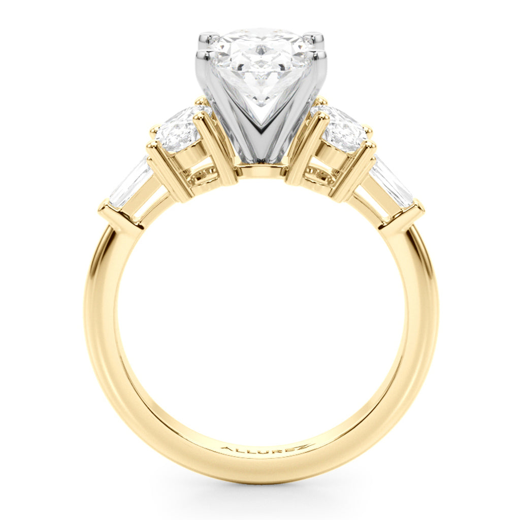 Oval Moissanite & Lab Diamond Engagement Ring 18K Yellow Gold (4.18ct)