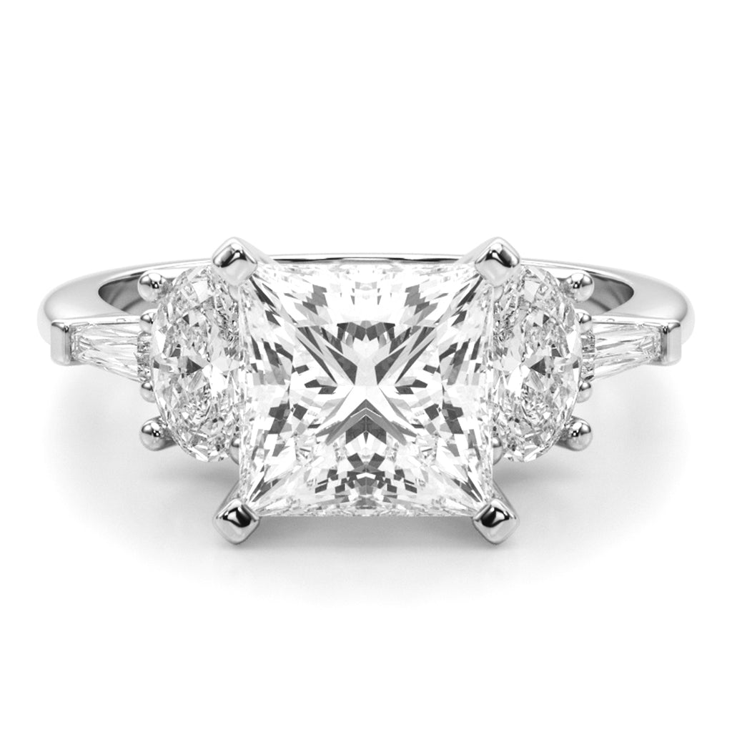 Princess Cut Lab Grown Diamond Engagement Ring 14K White Gold (4.18ct)