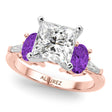 Princess Cut Lab Diamond & Oval Amethyst Engagement Ring 14K Rose Gold (3.98ct)
