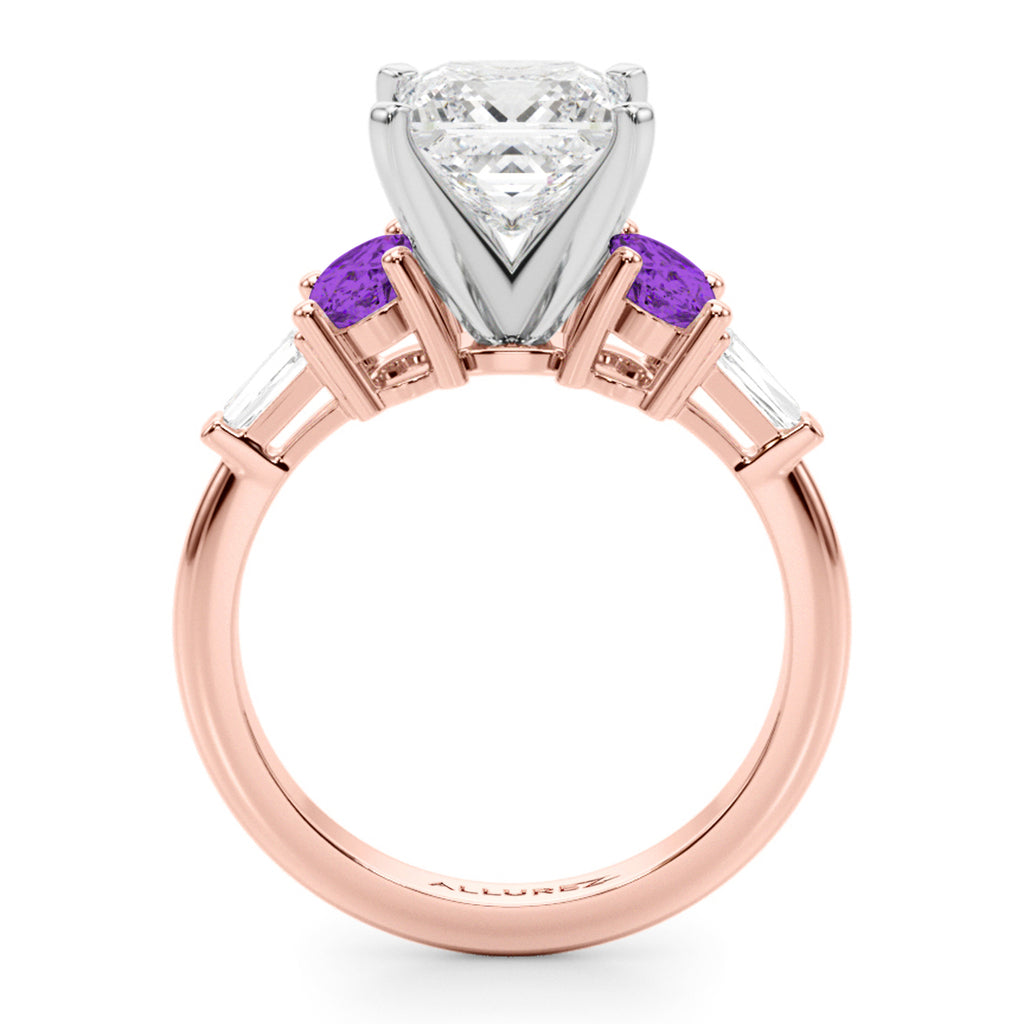 Princess Cut Lab Diamond & Oval Amethyst Engagement Ring 14K Rose Gold (3.98ct)