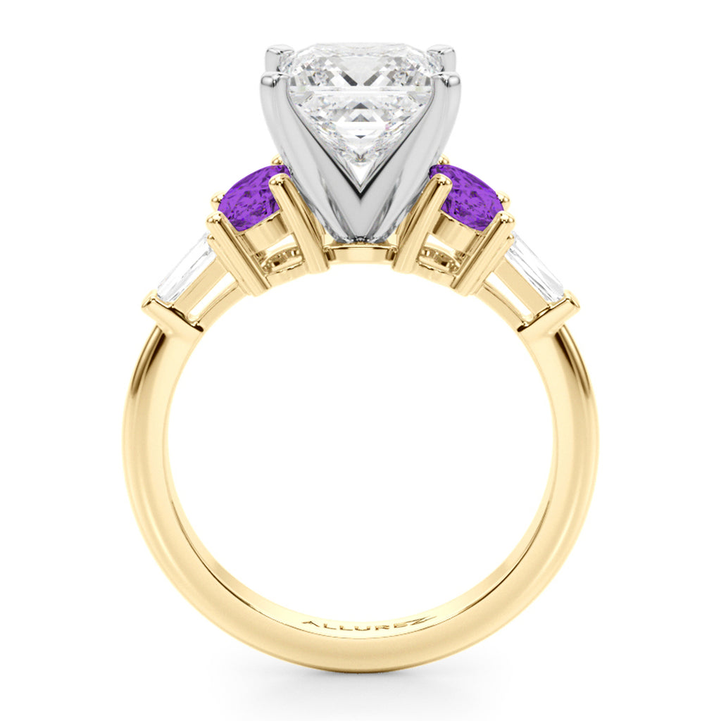 Princess Cut Lab Diamond & Oval Amethyst Engagement Ring 18K Yellow Gold (3.98ct)