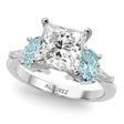 Princess Cut Lab Diamond & Oval Aquamarine Engagement Ring in Platinum (3.98ct)