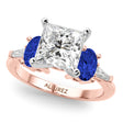 Princess Cut Lab Diamond & Oval Blue Sapphire Engagement Ring 14K Rose Gold (4.32ct)