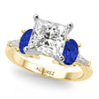 Princess Cut Lab Diamond & Oval Blue Sapphire Engagement Ring 14K Yellow Gold (4.32ct)